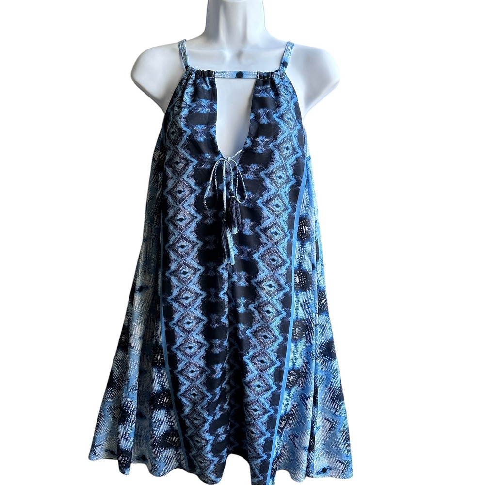 Paper Crane Dress Blue Casual Summer Beach Cover Up Geometric Print Medium NWOT